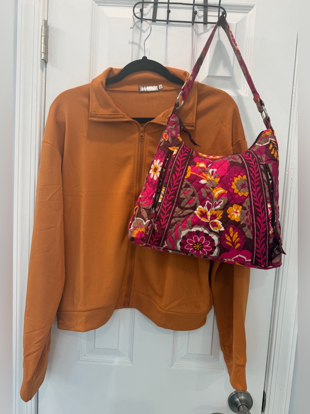 Vera Bradley Rose and Fuchsia Quilted Floral Shoulder Bag and sweater